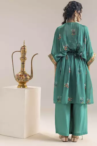 Green aarani embellished pant set with a cape