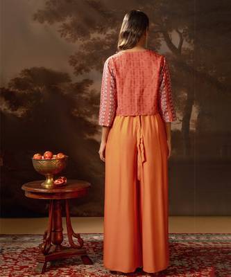 Red orani embroidered jumpsuit set 2