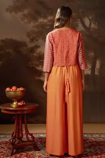 Red orani embroidered jumpsuit set