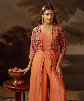 Red orani embroidered jumpsuit set 3