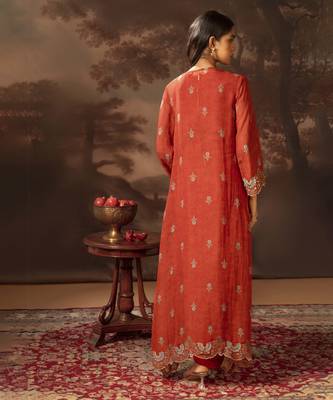 Red eraya embellished drape dress set 3