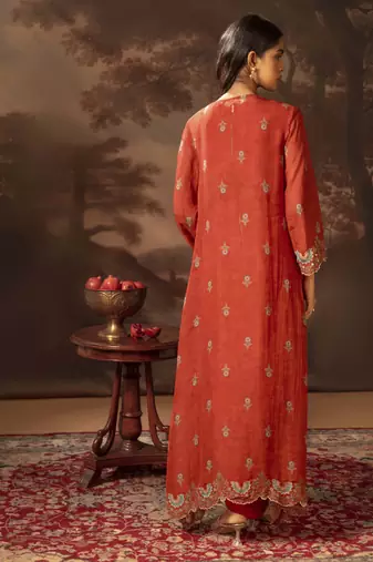 Red eraya embellished drape dress set