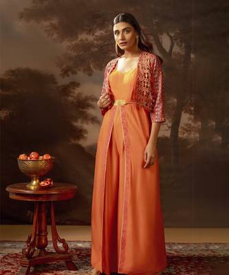 Red orani embroidered jumpsuit set 4