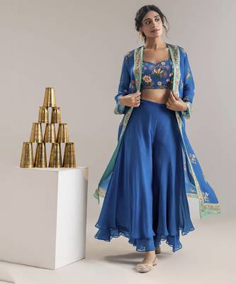 Blue aarani embroidered co-ord set with jacket 1
