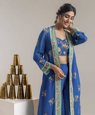 Blue aarani embroidered co-ord set with jacket 2