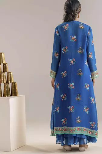 Blue aarani embroidered co-ord set with jacket