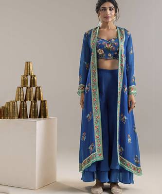 Blue aarani embroidered co-ord set with jacket 4