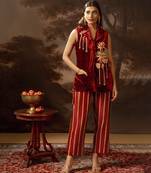 Red aarani embroidered blazer set