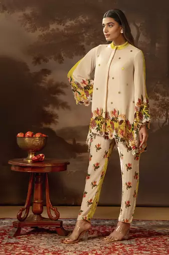 Beige aarani embroidered co-ord set