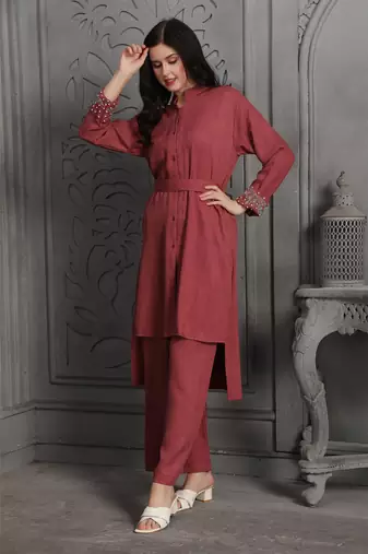 Magenta polyester coord set
