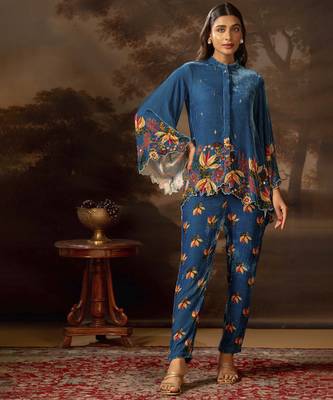 Blue aarani embroidered co-ord set 1