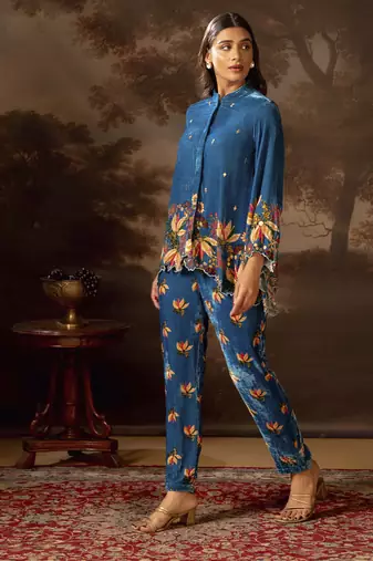 Blue aarani embroidered co-ord set