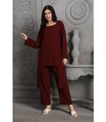 Dark-maroon polyester coord set