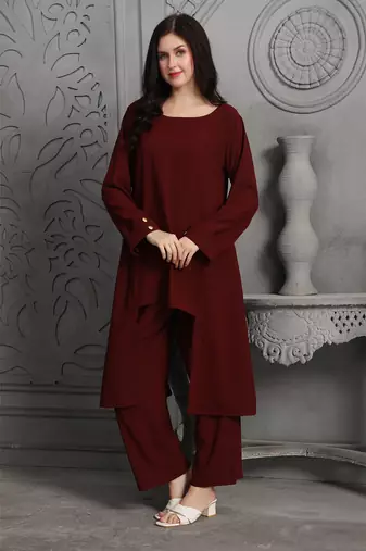 Dark-maroon polyester coord set