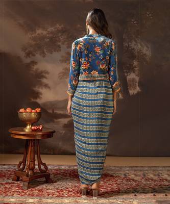 Blue aarani embroidered drape dress set 3