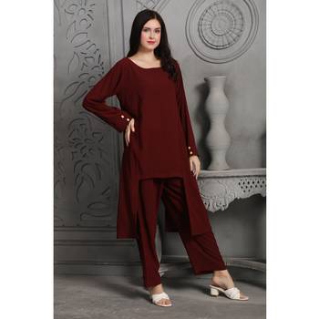 Dark-maroon polyester coord set 3