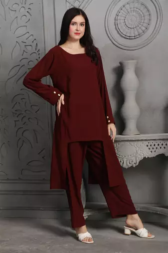 Dark-maroon polyester coord set