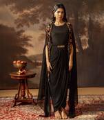 Black aarani embroidered drape dress set