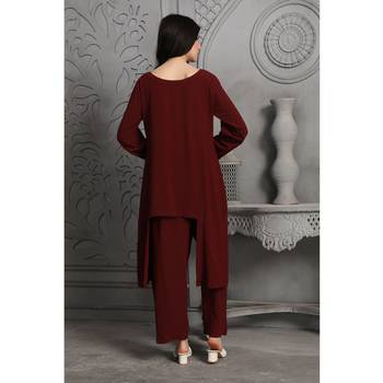 Dark-maroon polyester coord set 4