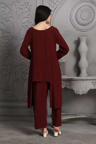 Dark-maroon polyester coord set