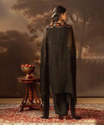 Black aarani embroidered drape dress set 4