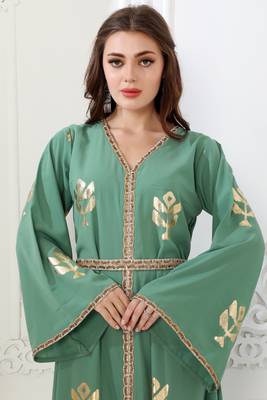 Moss green nida fabric kaftan 4