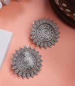  women silver plated oxidized circular shape stud earrings