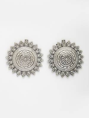  women silver plated oxidized circular shape stud earrings 2