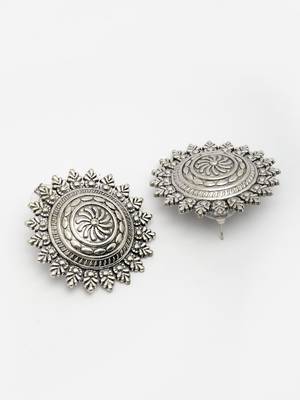  women silver plated oxidized circular shape stud earrings 4