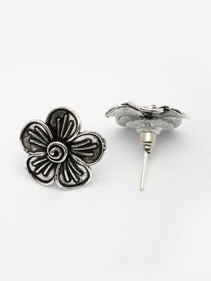  women silver plated oxidized floral shape stud earrings 3
