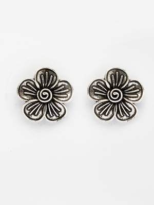  women silver plated oxidized floral shape stud earrings 4
