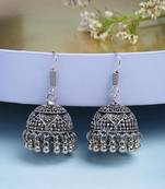  women german silver oxidized floral design jhumka earrings