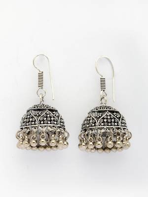  women german silver oxidized floral design jhumka earrings 2