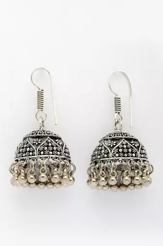  women german silver oxidized floral design jhumka earrings