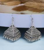  women's triangular shaped hook silver plating oxidized jhumka earrings
