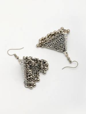  women's triangular shaped hook silver plating oxidized jhumka earrings 3