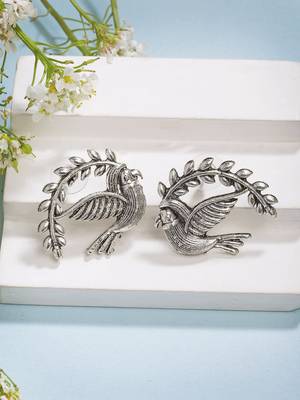  women silver toned oxidized pigeon design drop earrings 1