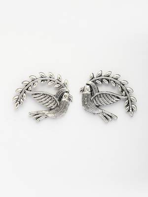  women silver toned oxidized pigeon design drop earrings 2