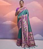 Rama banarasi silk blend weaving saree with zari woven fancy tassels