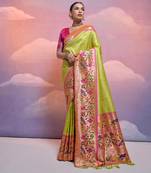 Mahendi banarasi silk blend weaving saree with zari woven fancy tassels