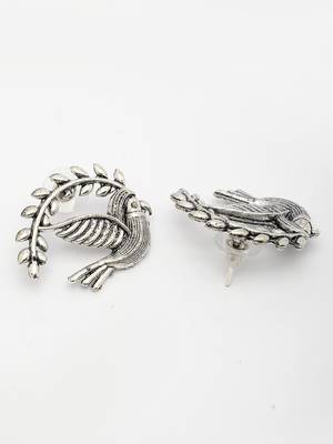  women silver toned oxidized pigeon design drop earrings 3