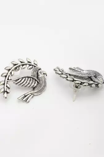  women silver toned oxidized pigeon design drop earrings
