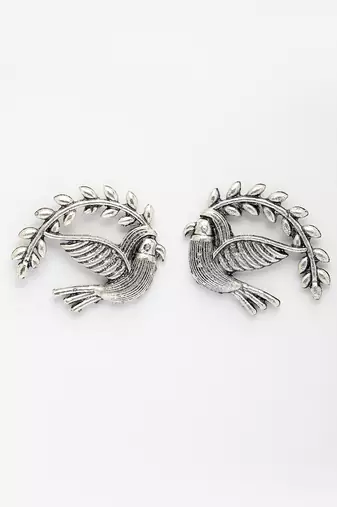  women silver toned oxidized pigeon design drop earrings