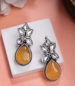  women yellow artificial stones silver plated drop earrings