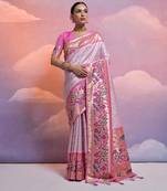 Purple banarasi silk blend weaving saree with zari woven fancy tassels