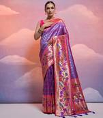 Royal blue banarasi silk blend weaving saree with zari woven fancy tassels