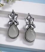  women white artificial stones silver plated drop earrings