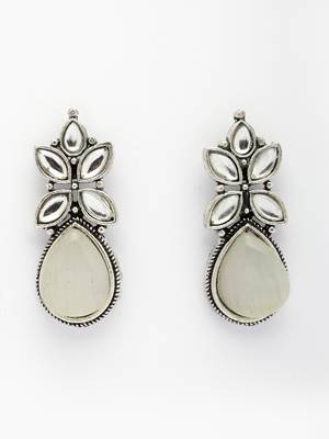  women white artificial stones silver plated drop earrings 2