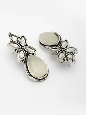  women white artificial stones silver plated drop earrings 4