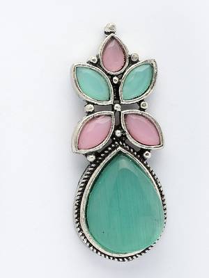  women green & pink artificial stones silver plated drop earrings 3